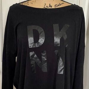DKNY Women's Oversized Black Cotton Long Sleeve T-shirt.. Logo. XL